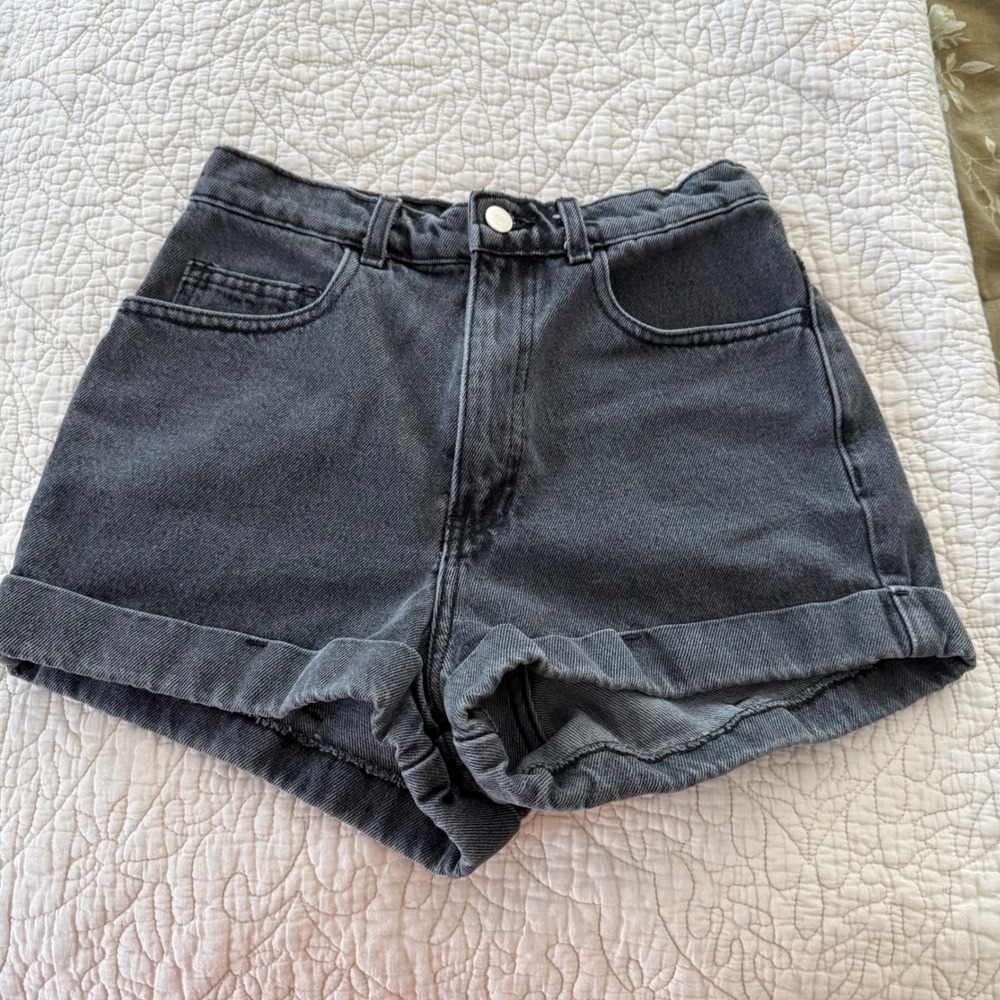 American Apparel Denim Shorts 26 Made USA Black Acid Wash High Rise Cuffed Y2K